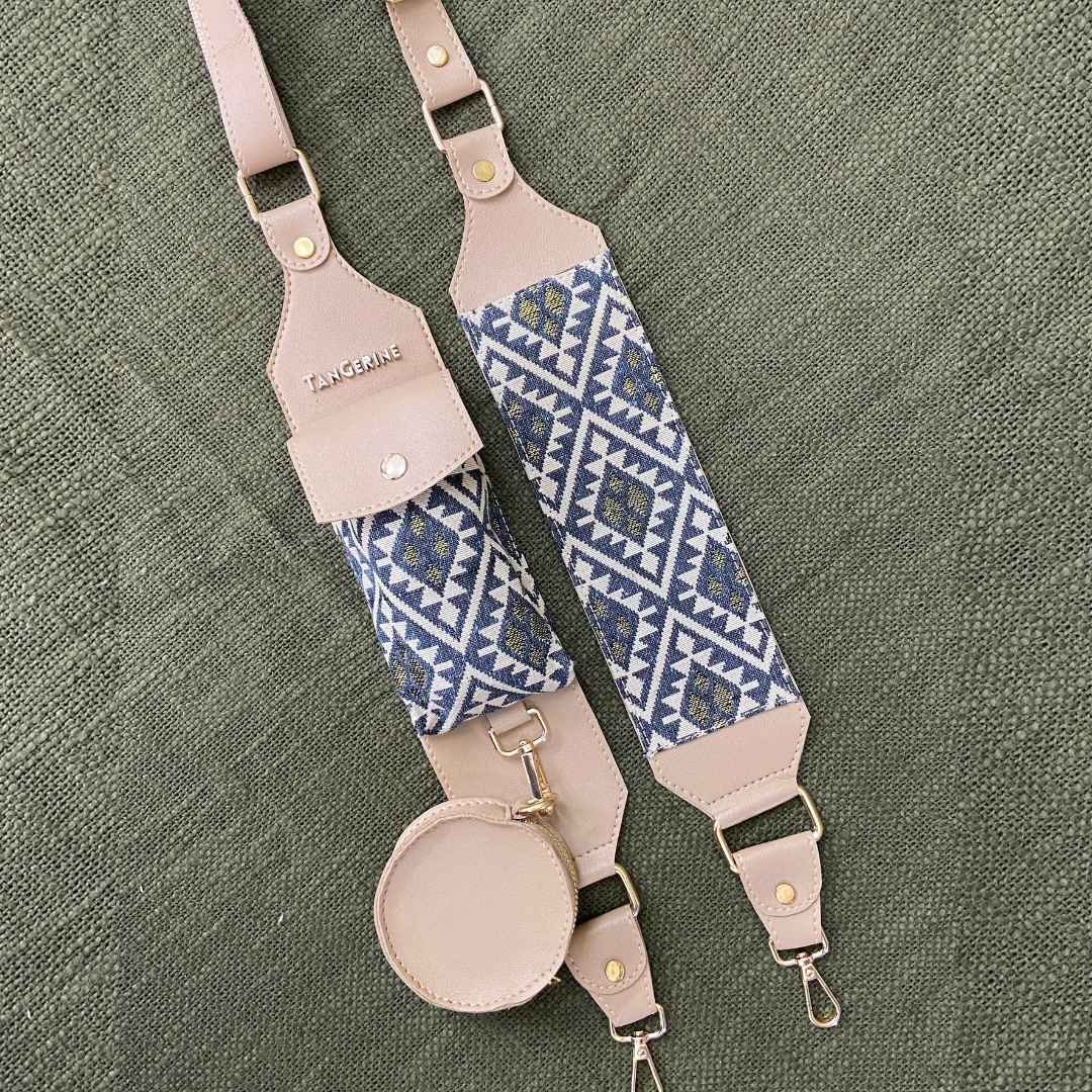 Dark Beige  Black Diamond  Cloth On Pocket Pochette Belt with phone Case