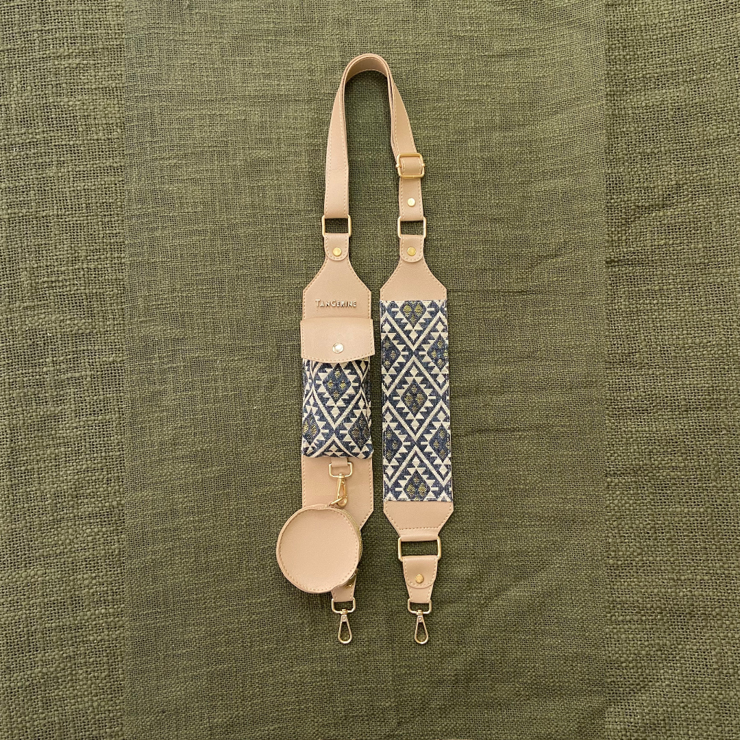 Dark Beige  Black Diamond  Cloth On Pocket Pochette Belt with phone Case