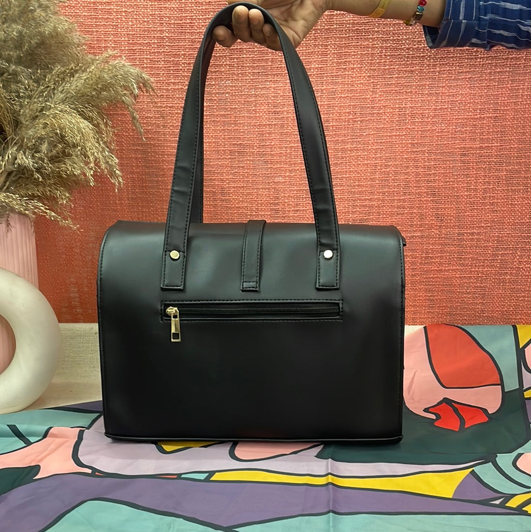 Black with Black & White Vintage Small Print Leera 12inch Bag