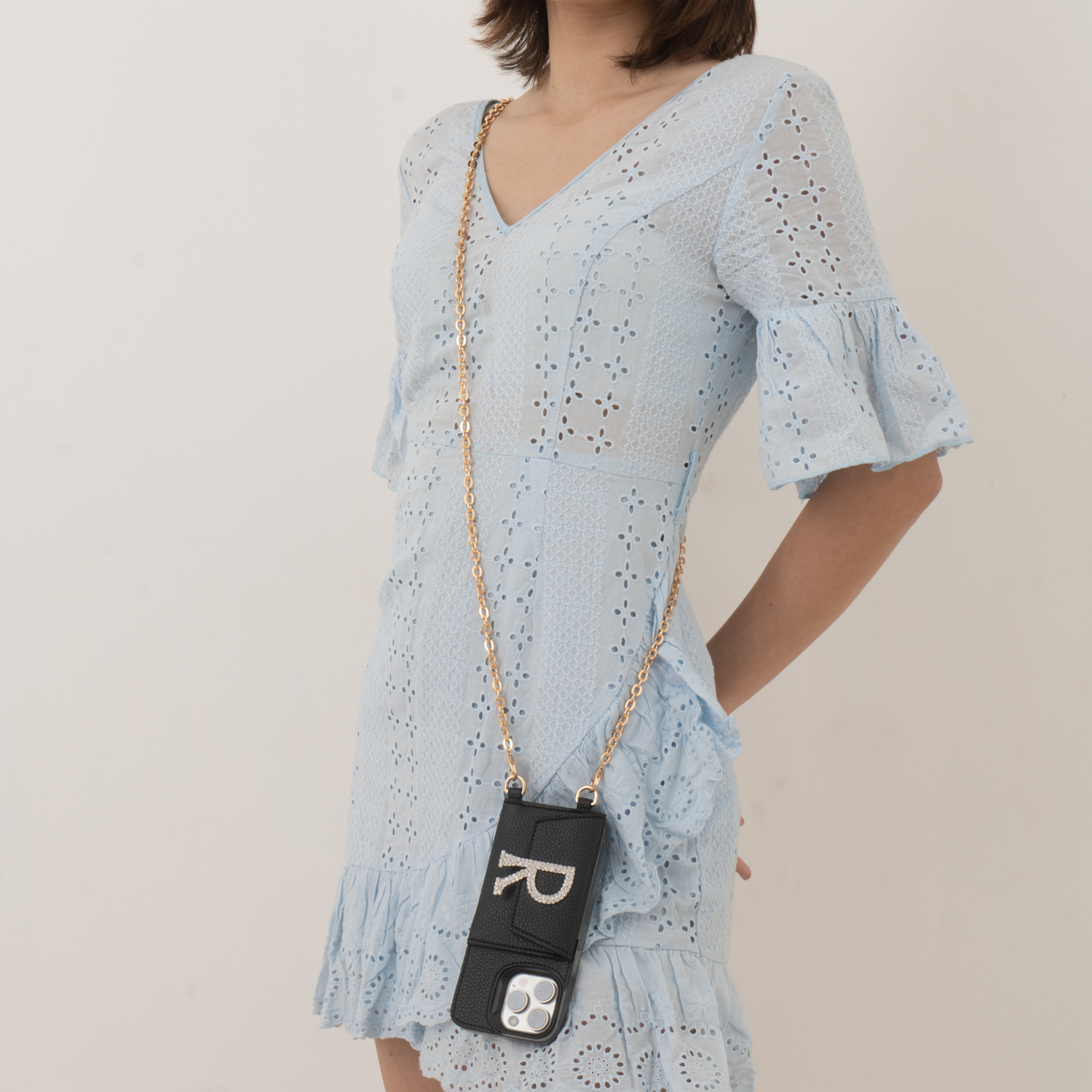 Black Eva + Black with Multi-Color Diamond Cloth on Pocket Pochette Belt with Phone Case