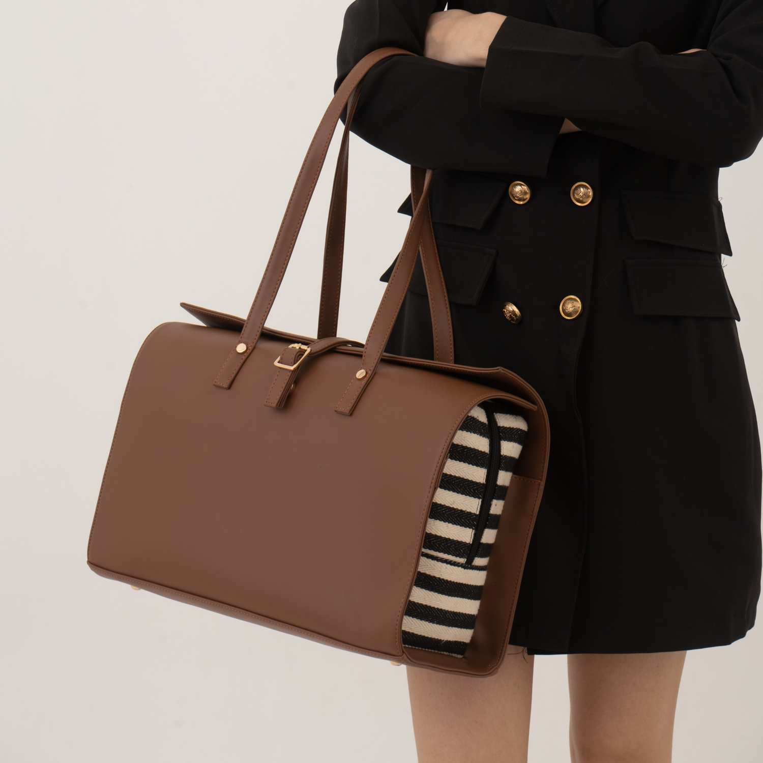 Brown with Black & White Stripes Leera 16inch Bag