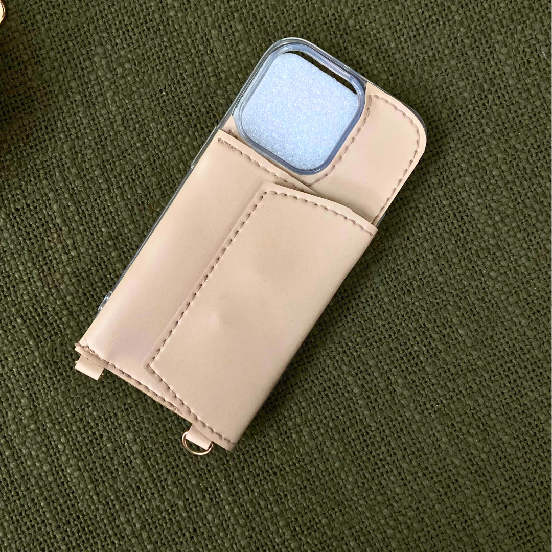 Dark Beige  Black Diamond  Cloth On Pocket Pochette Belt with phone Case