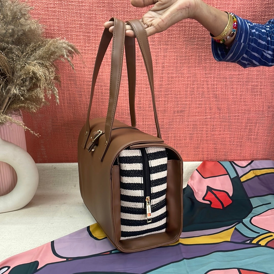 Brown With Black  & White Stripes Leera 12inch