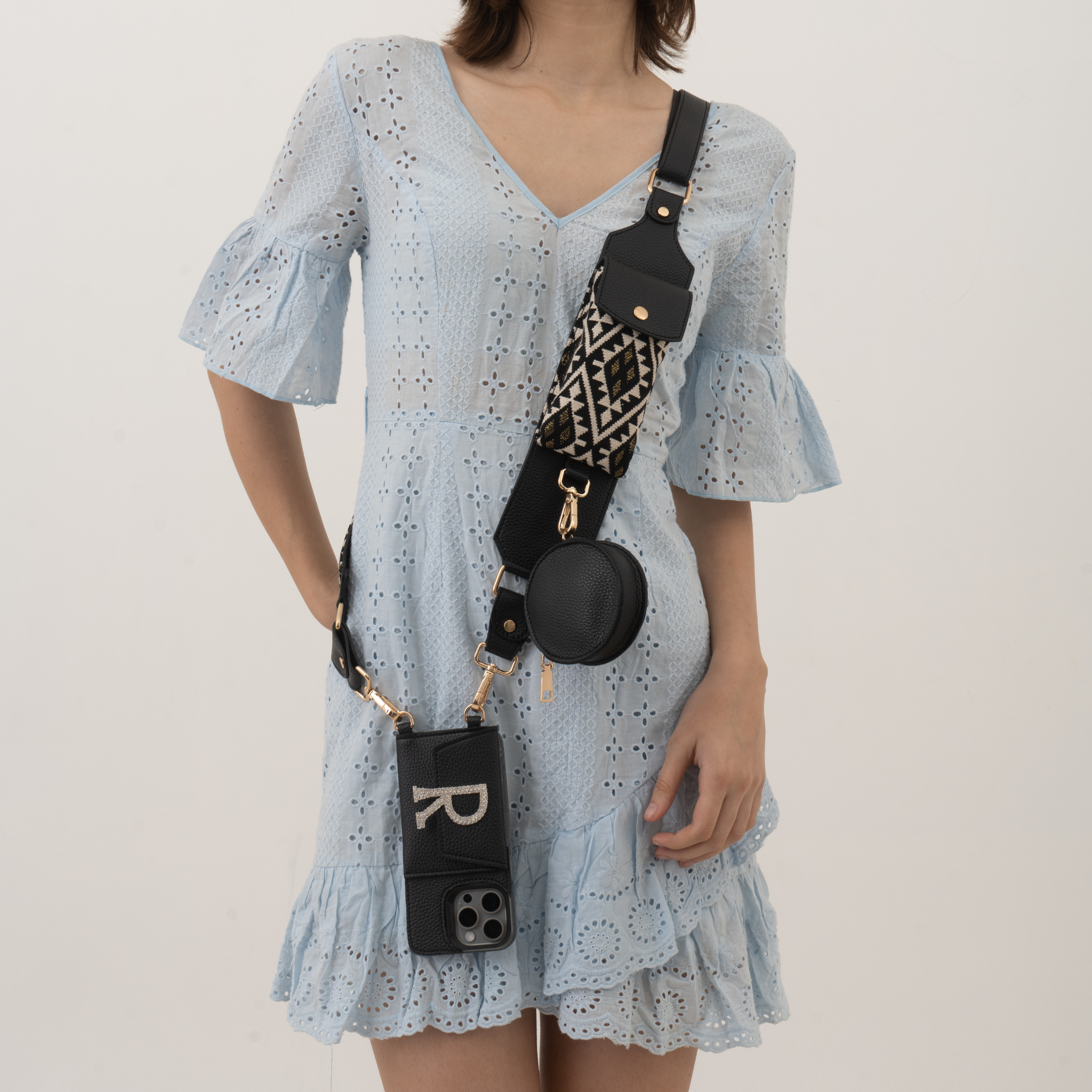 Black with Black Diamond Cloth on Pocket Pochette Belt with phone case