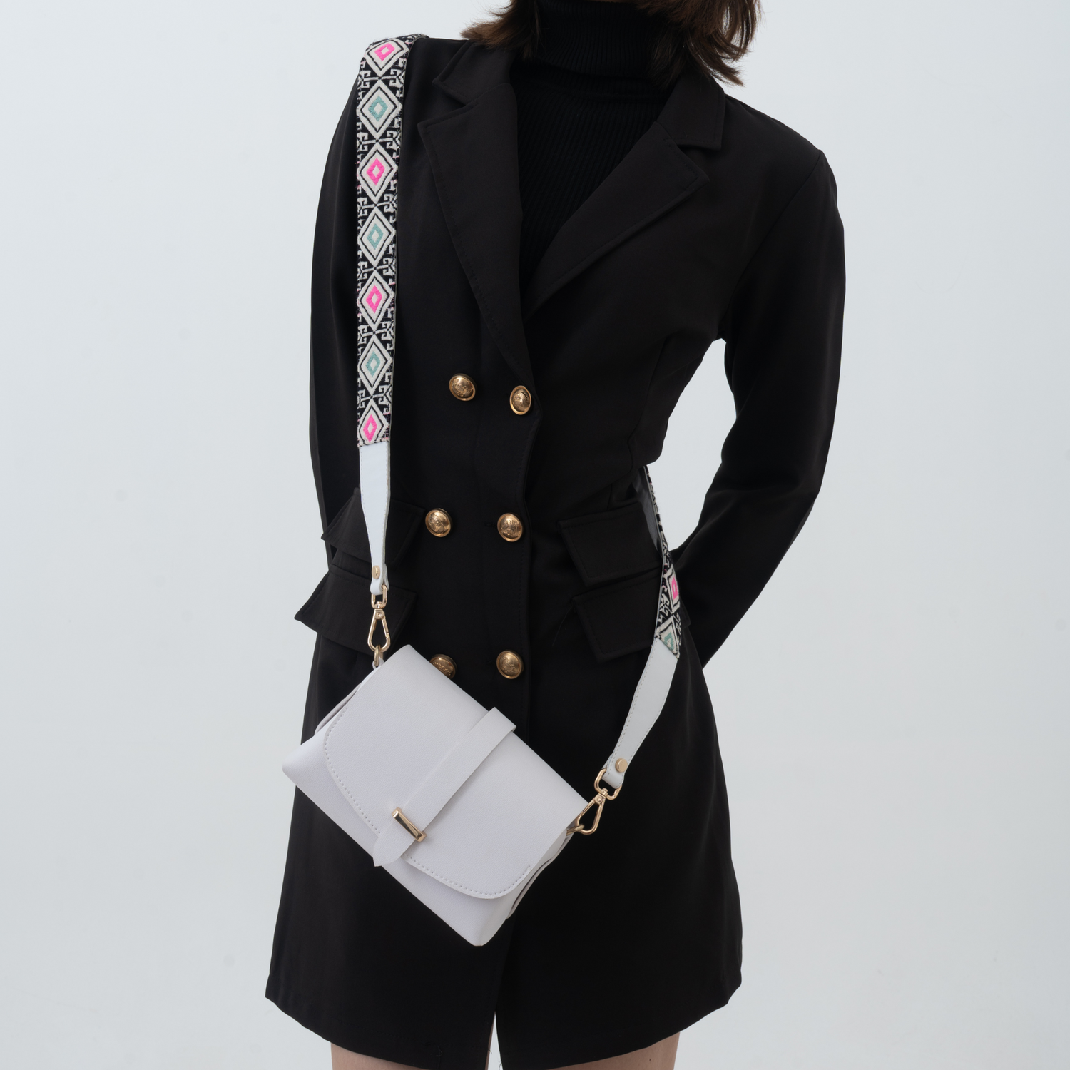 White Eva Bag with Mint Green & Pink Diamond Belt.