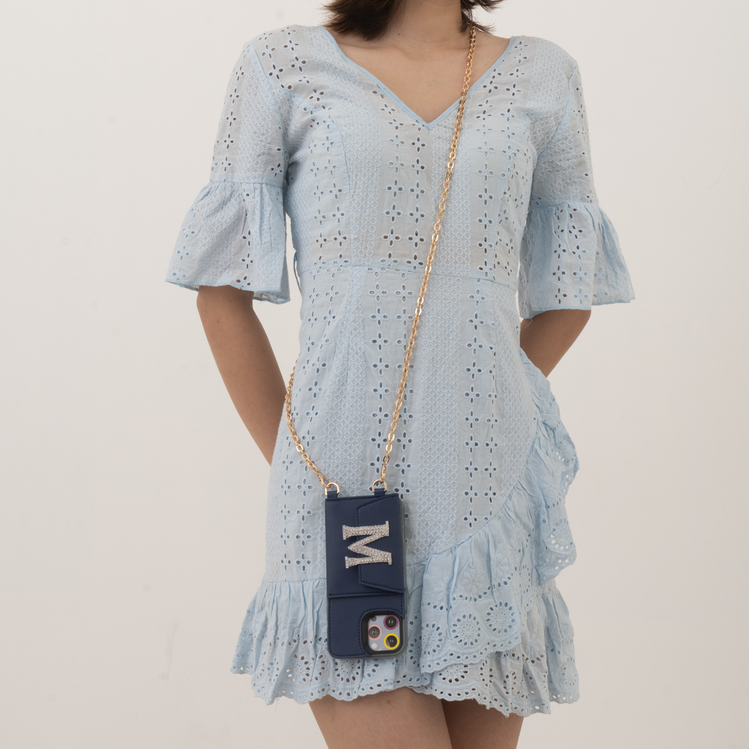 Blue Eva + Blue Light Black Diamond Cloth on Pocket Pochette Belt with Phone Case