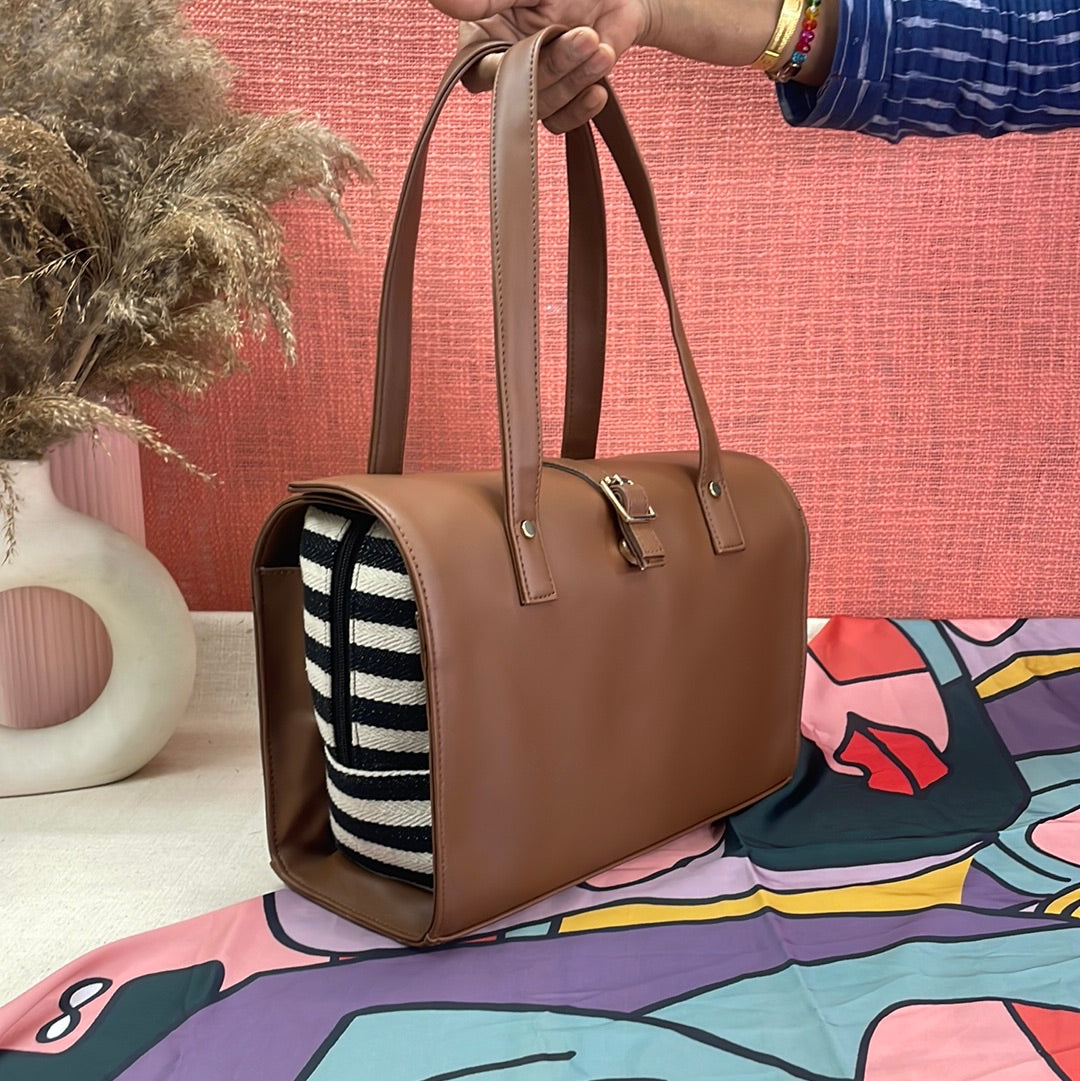 Brown With Black  & White Stripes Leera 12inch