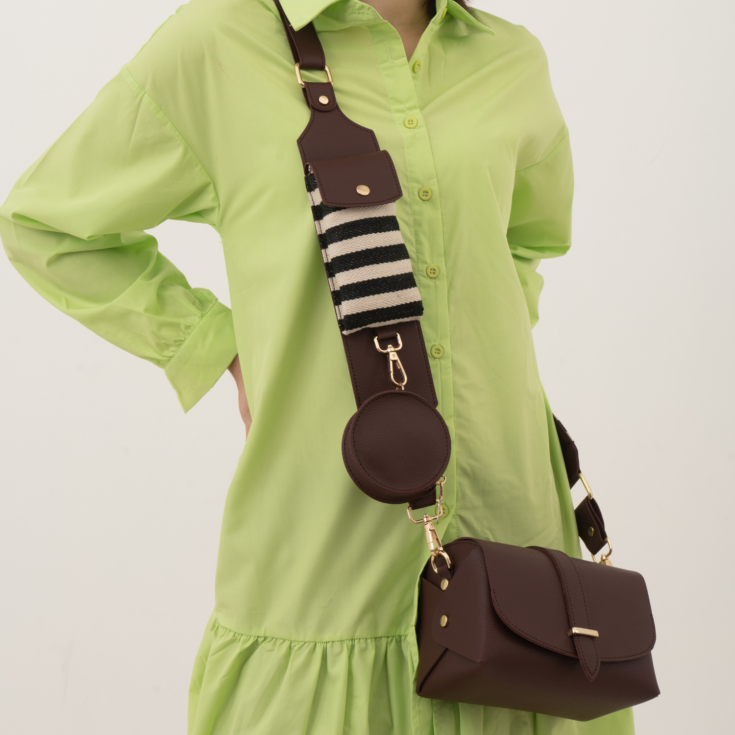 Brown Eva + Brown with Black & White Stripes Cloth on Pocket Pochette Belt