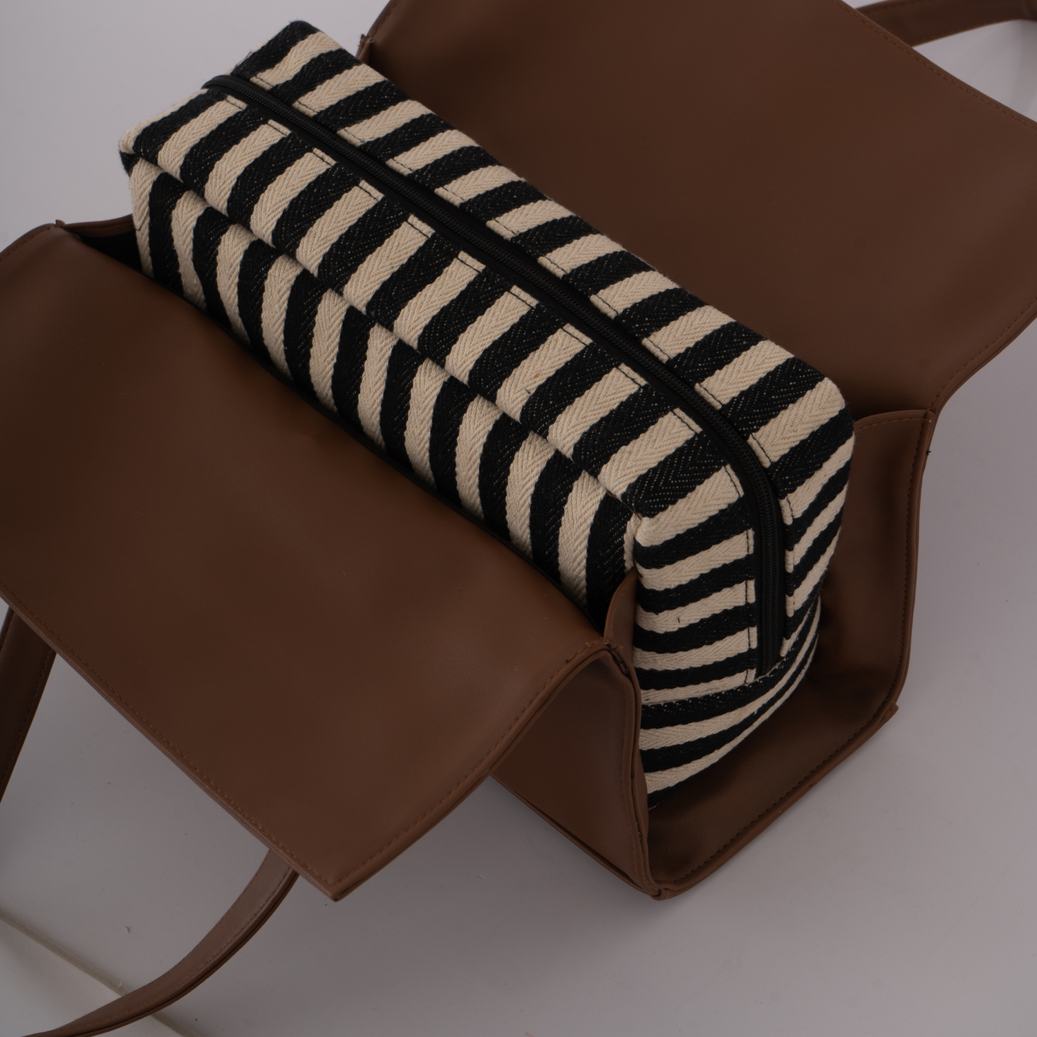 Brown with Black & White Stripes Leera 16inch Bag
