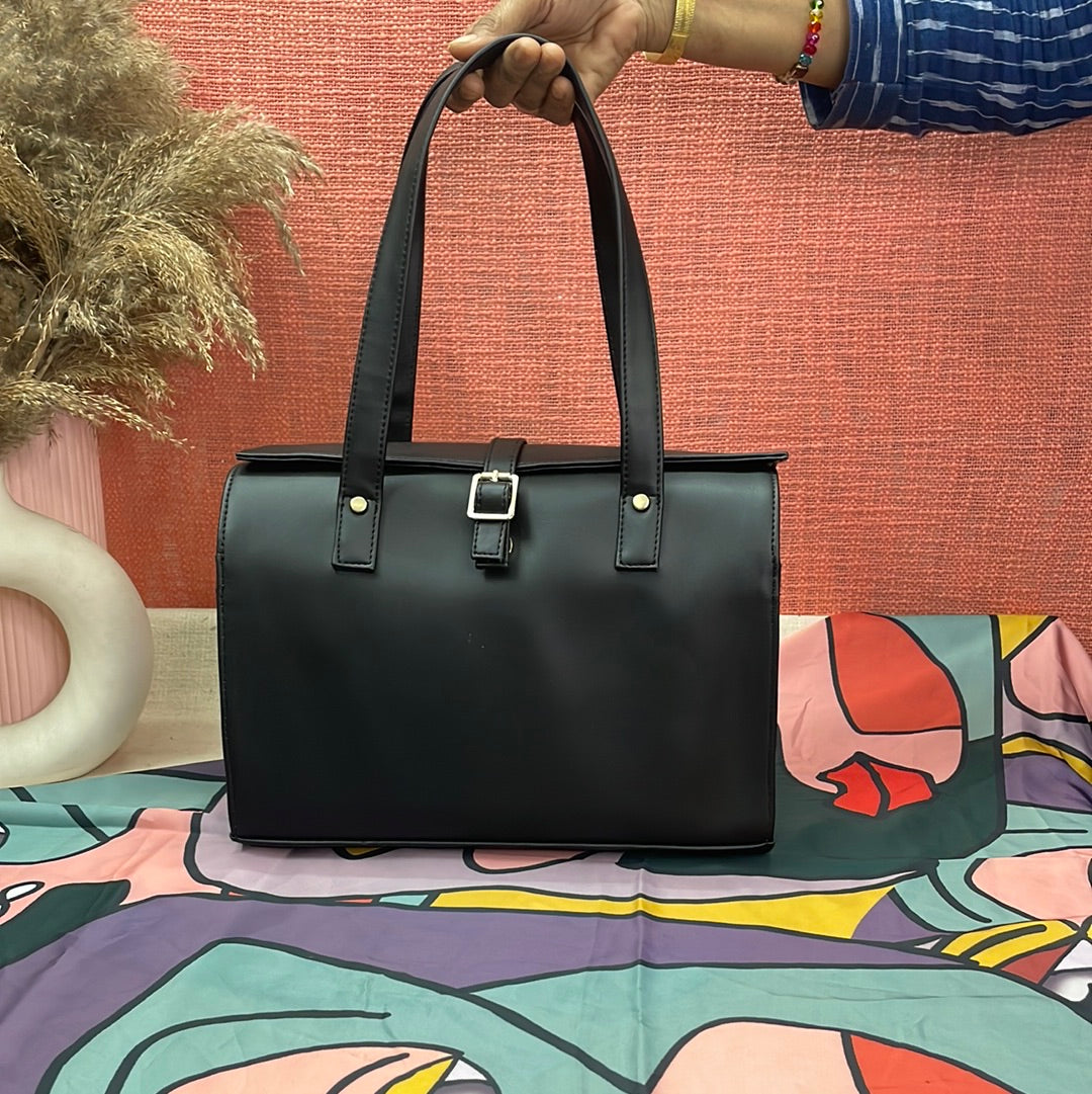 Black with Black & White Vintage Small Print Leera 12inch Bag