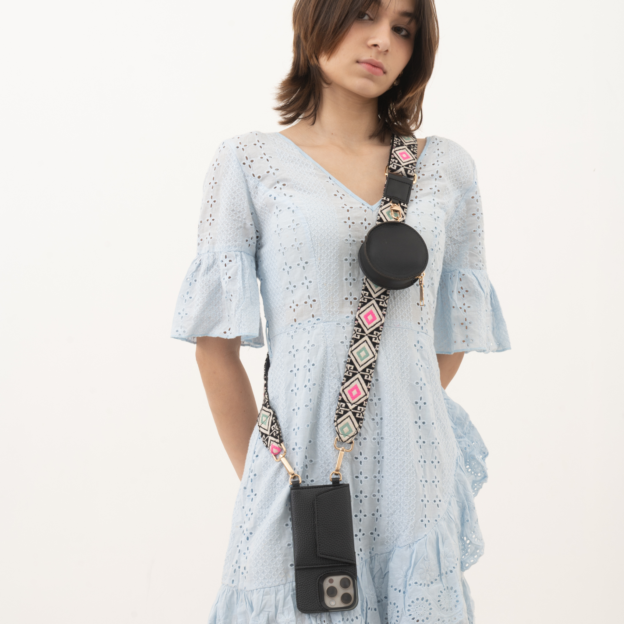 On The Go Strap - In Black With Pink & Mint Diamond + Phone Case