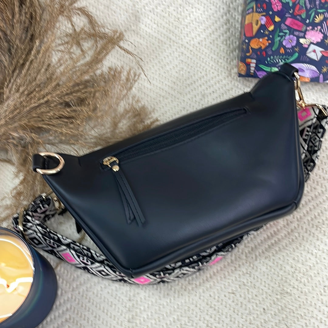 BLACK BUM BAG WITH PINK MINT DIAMOND BELT