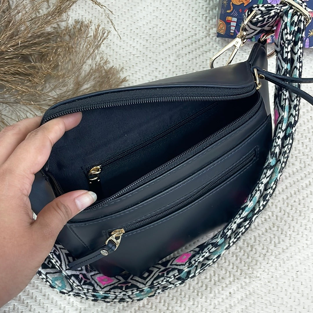 BLACK BUM BAG WITH PINK MINT DIAMOND BELT