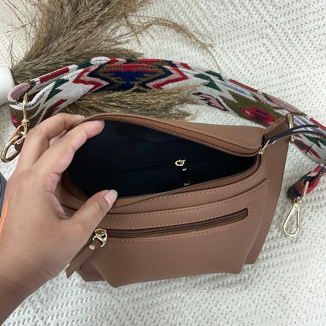 BUM BAG IN BROWN WITH TRIBAL BELT
