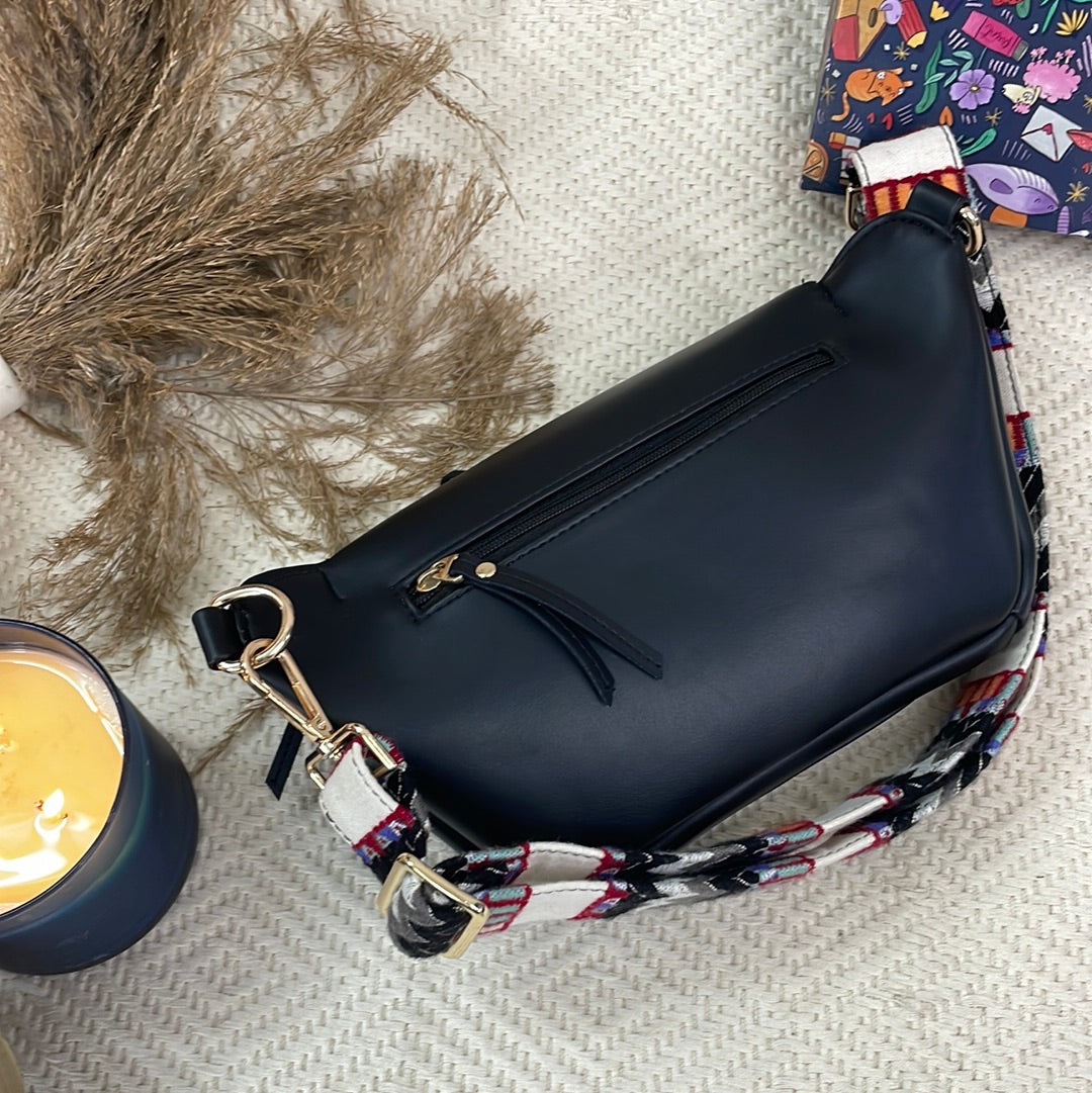 BLACK BUM BAG WITH TRIBAL BELT