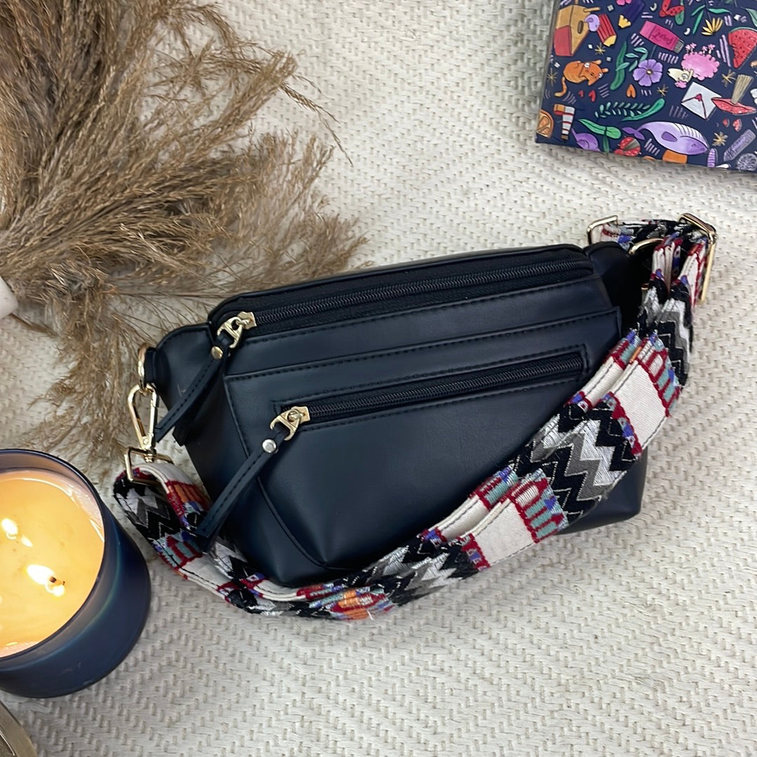 BLACK BUM BAG WITH TRIBAL BELT