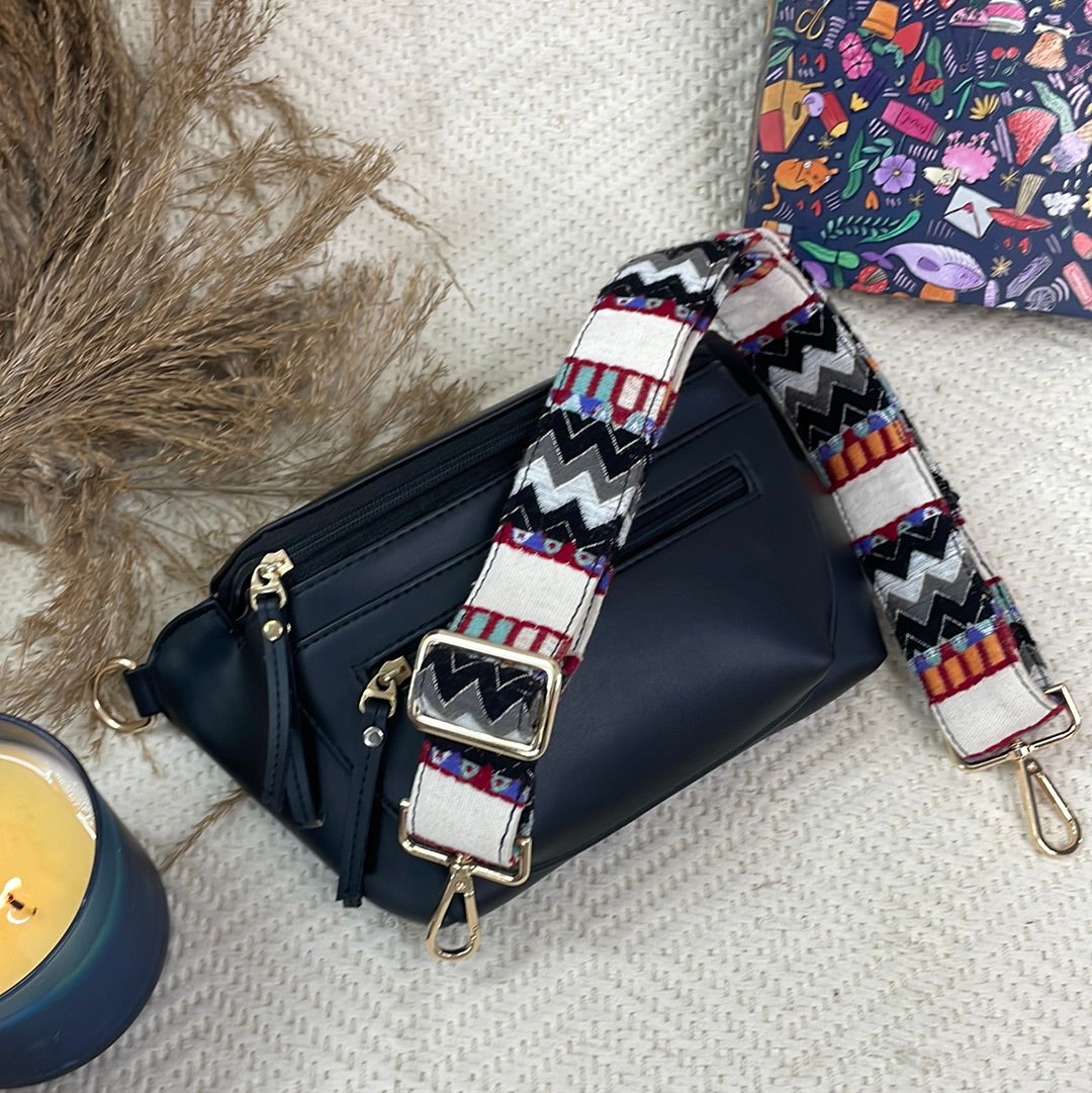 BLACK BUM BAG WITH TRIBAL BELT