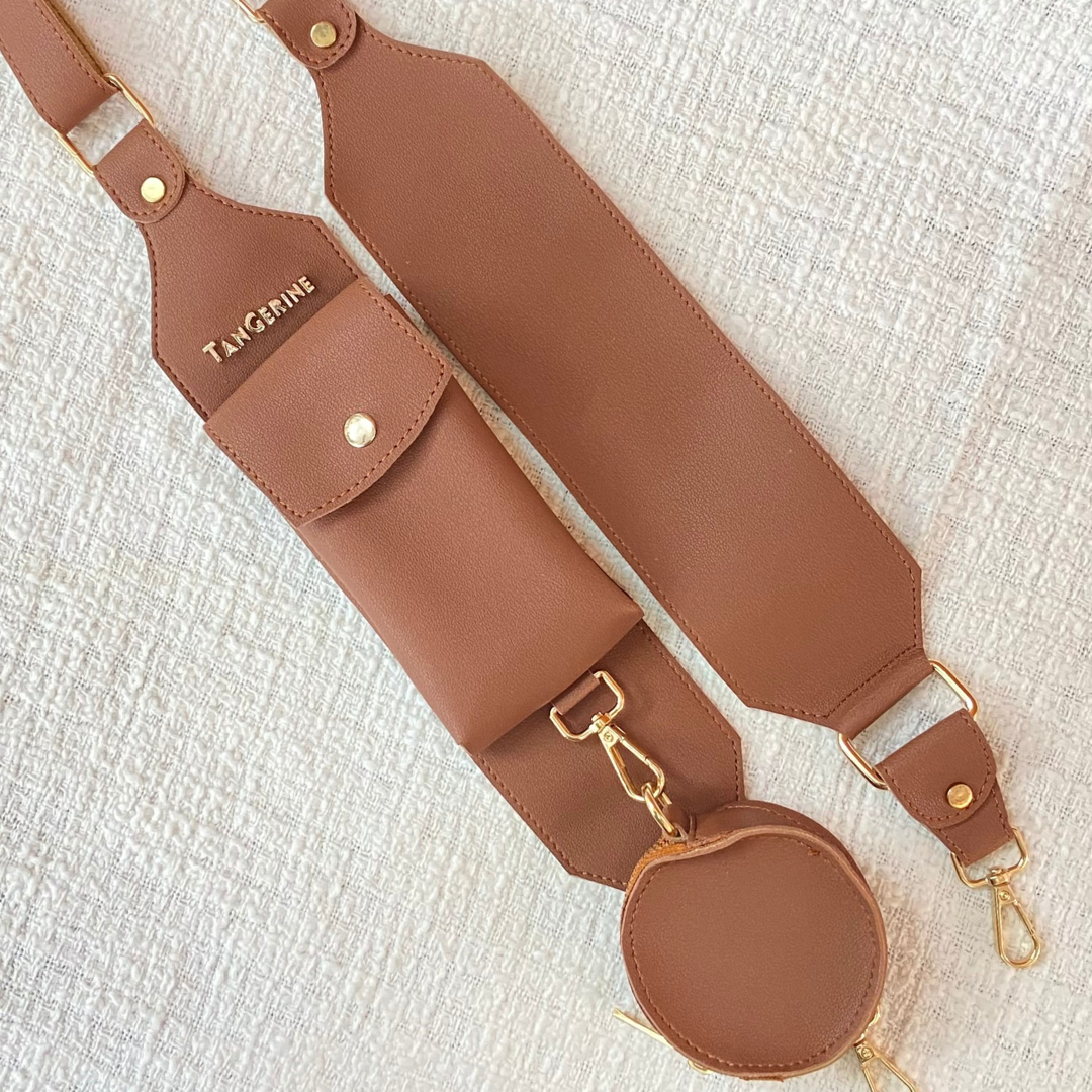 Tan Dual Compartment + Tan plain Pochette Belt