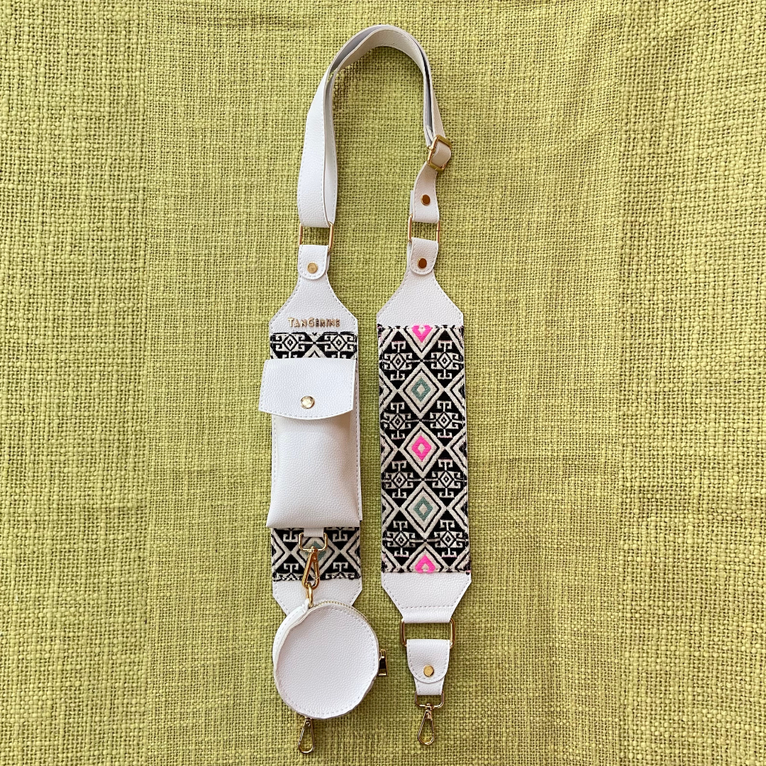 White with Mint & Pink Diamond Pochette Belt with Phone Case