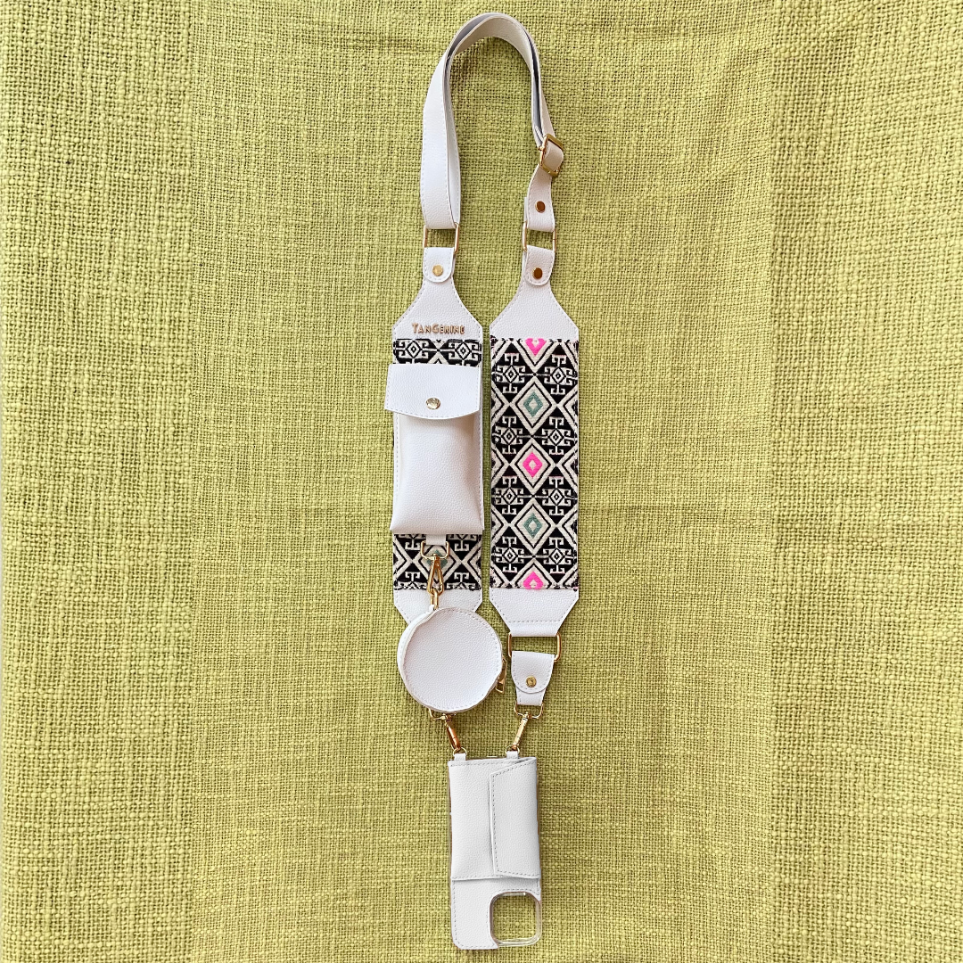 White Eva + White Multi-color Diamond Pochette Belt with Phone Case
