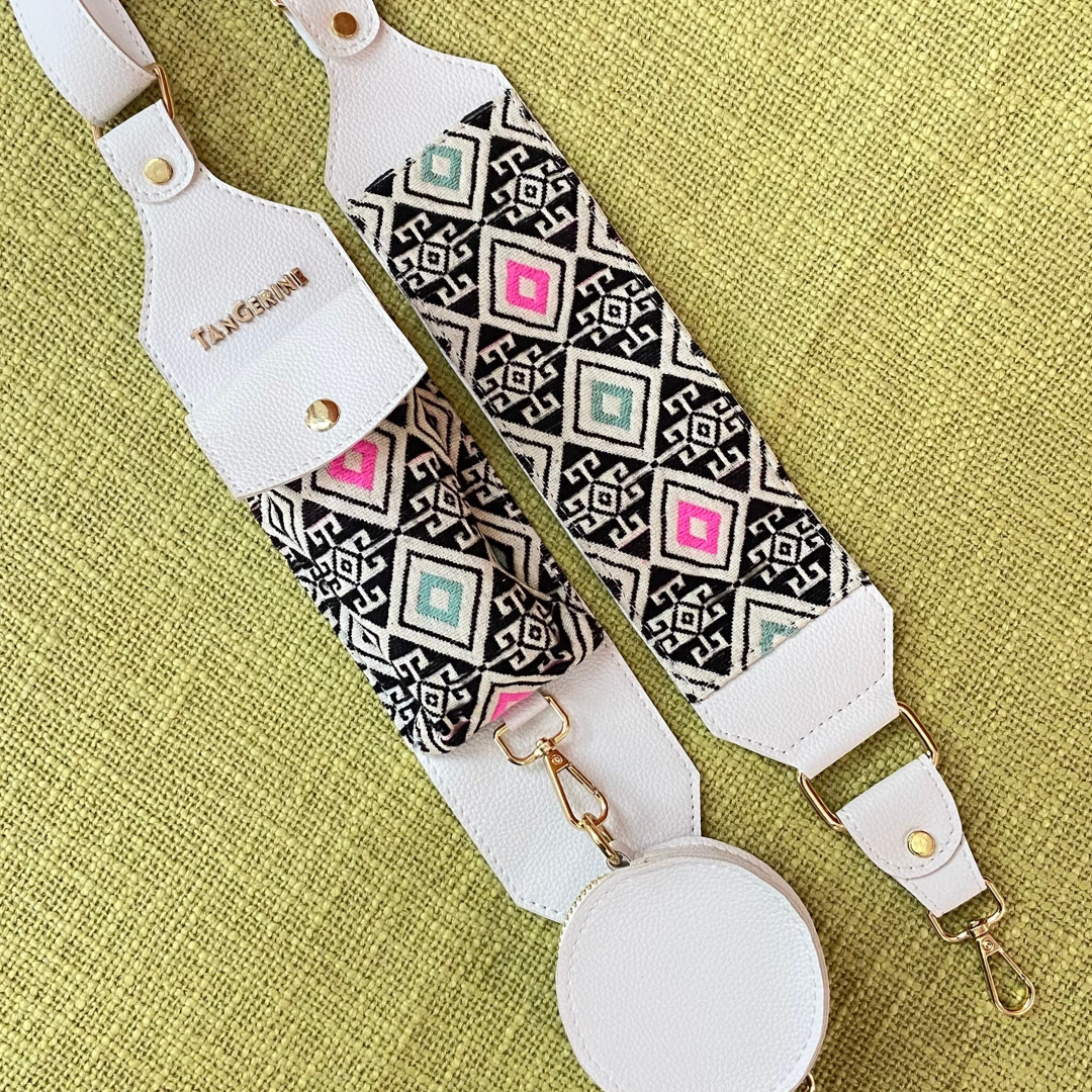 White Eva + White with Mint & Pink Diamond Cloth on Pocket Pochette Belt.