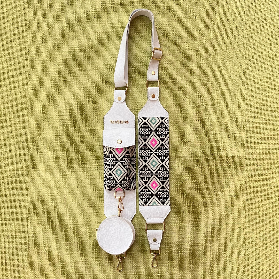 White Eva + White with Mint & Pink Diamond Cloth on Pocket Pochette Belt.