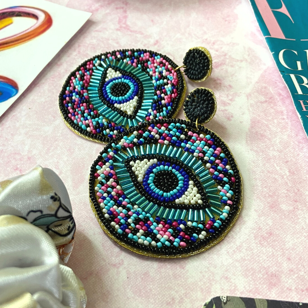 Evil Eye In Blue Earrings.