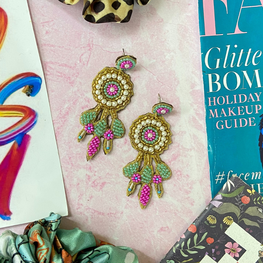 Cabana in Pink, Green & Gold Earrings