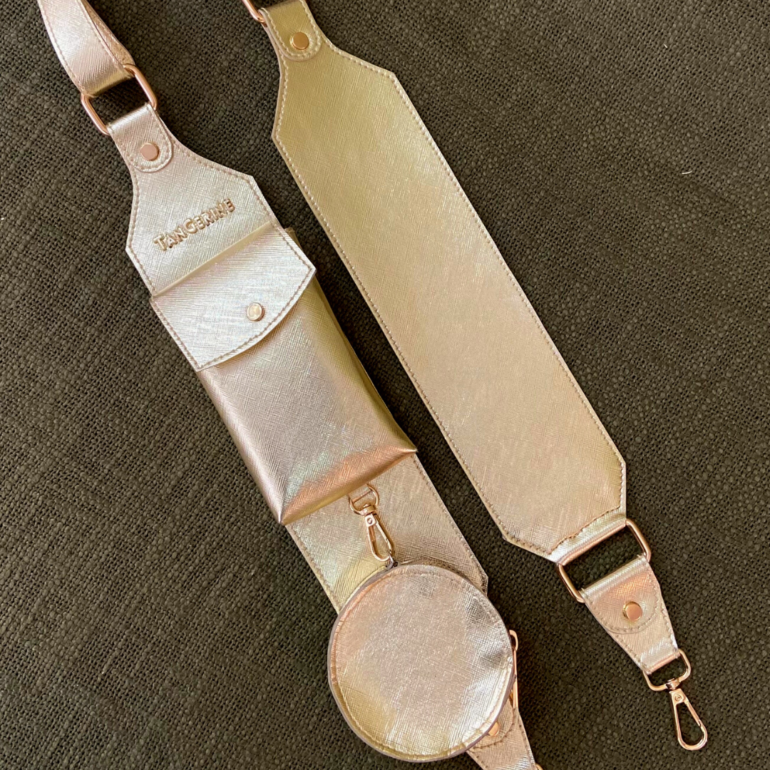 Gold Metallic Plain Pochette Belt with Phone Case