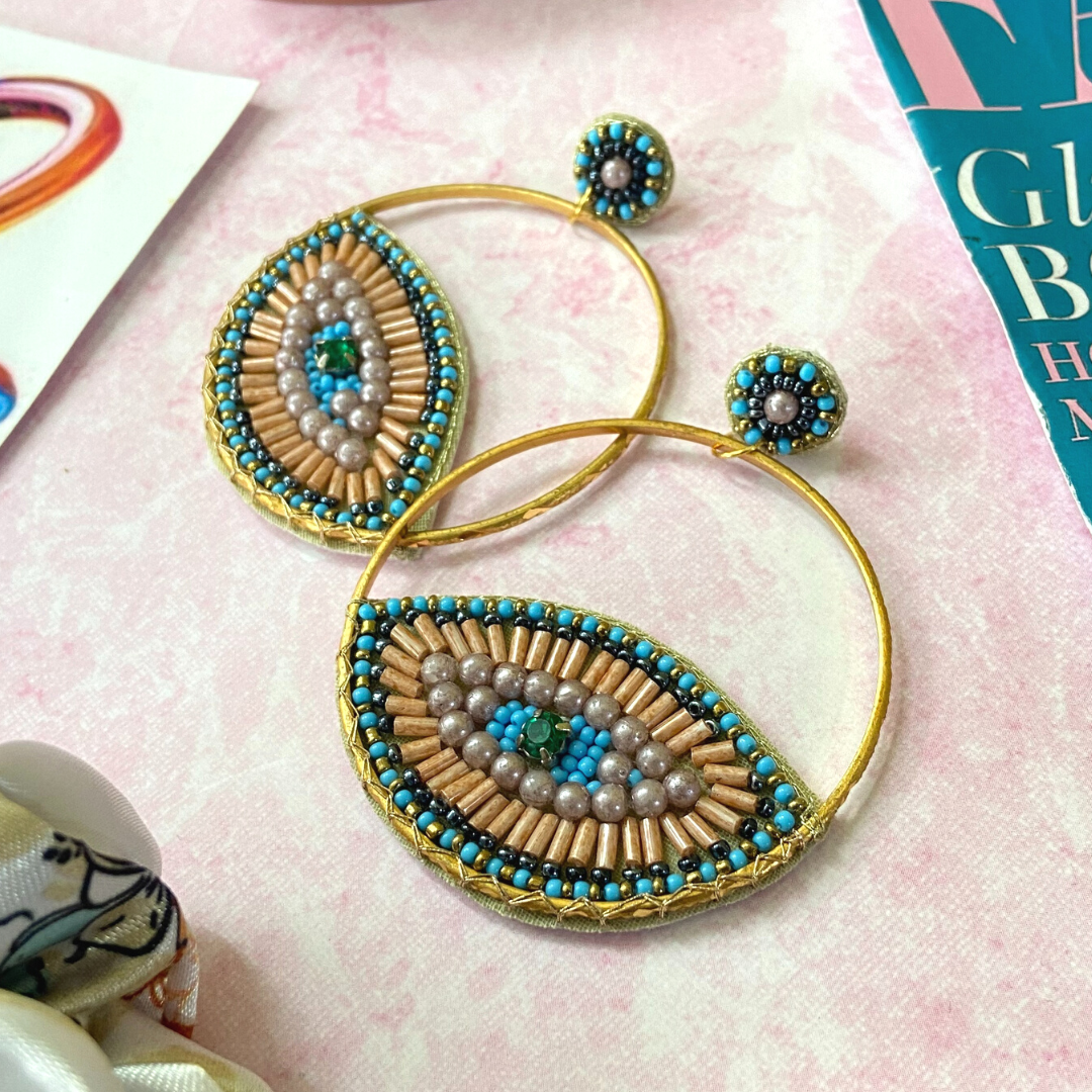 Evil Eye Hoops Light Brown Earrings