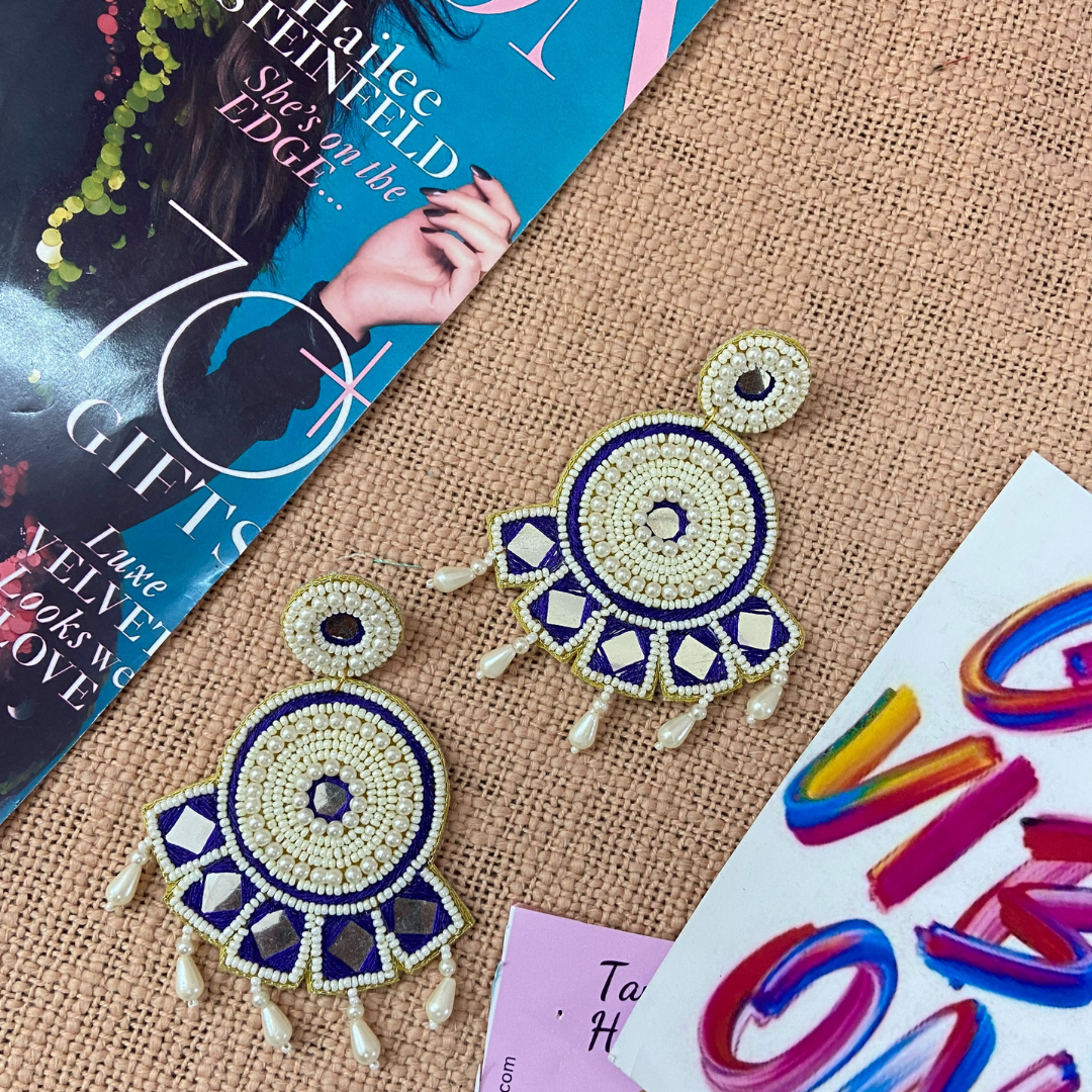 Boho Mirror Bliss In Navy Earrings