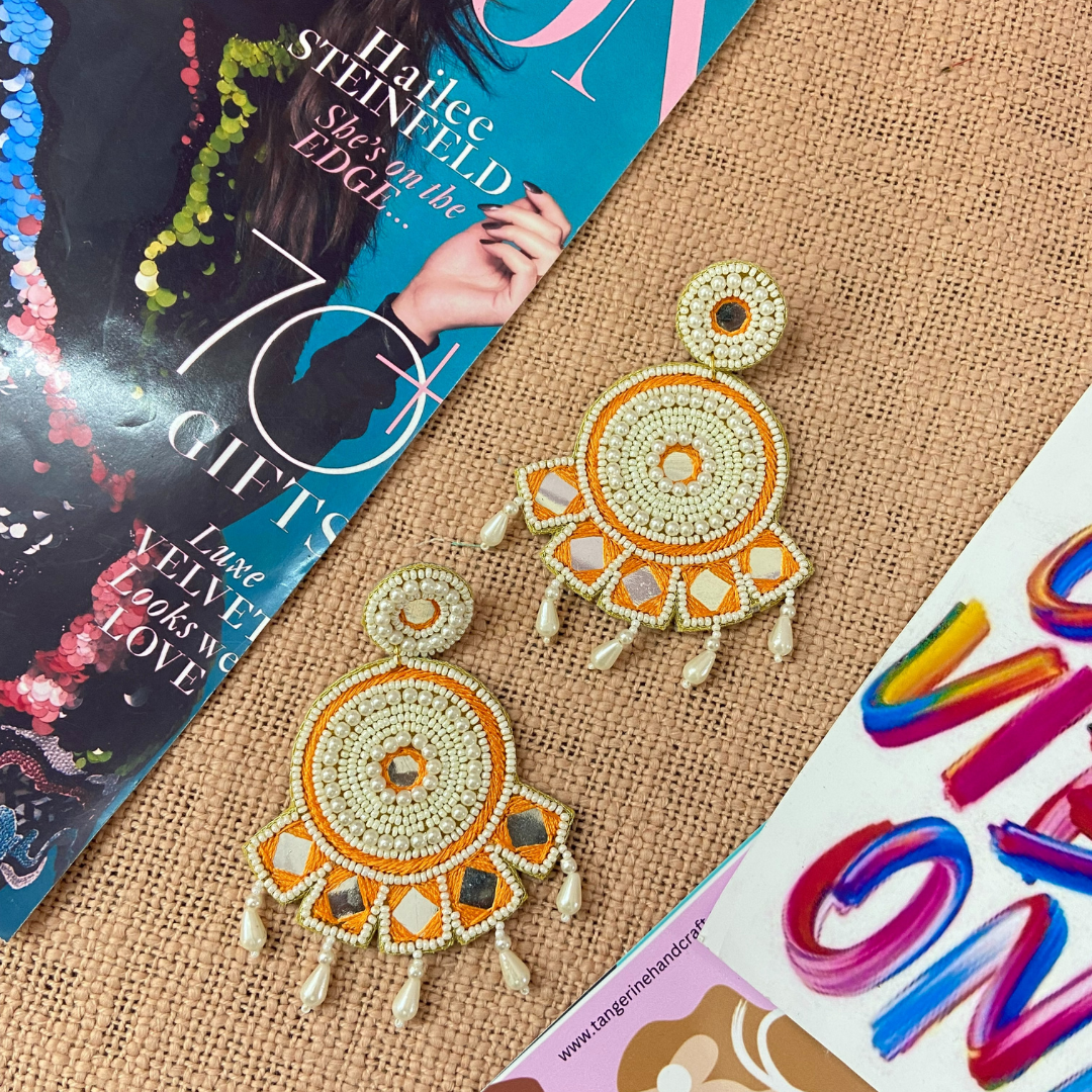 Boho Mirror Bliss In Tangerine Earrings
