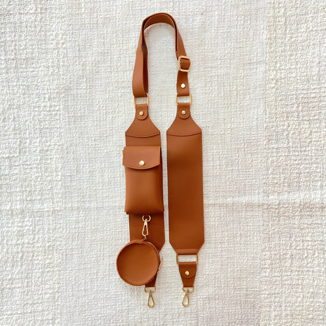 Tan Plain Pochette Belt with Phone Case
