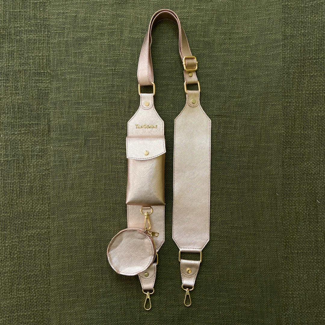 Rose Gold Metallic Plain Pochette Belt with Phone Case