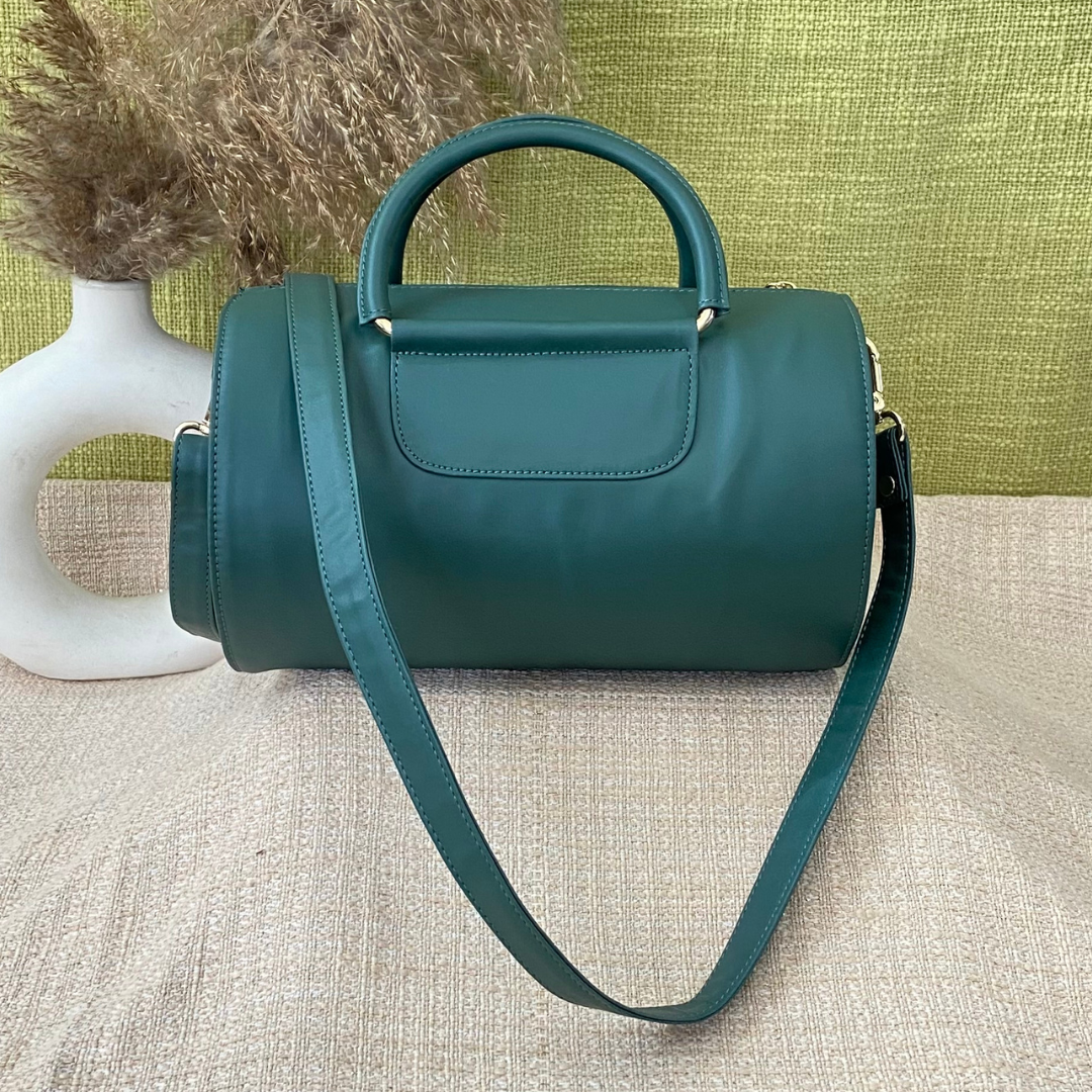 Bottle Green Barrel Bag Small.