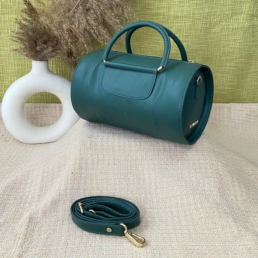 Bottle Green Barrel Bag Small.