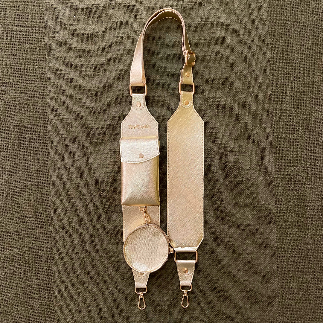 Gold Metallic Plain Pochette Belt with Phone Case