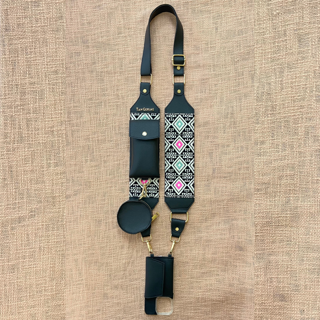 Black Eva + Black with Multi-Color Diamond Pochette Belt with Phone Case