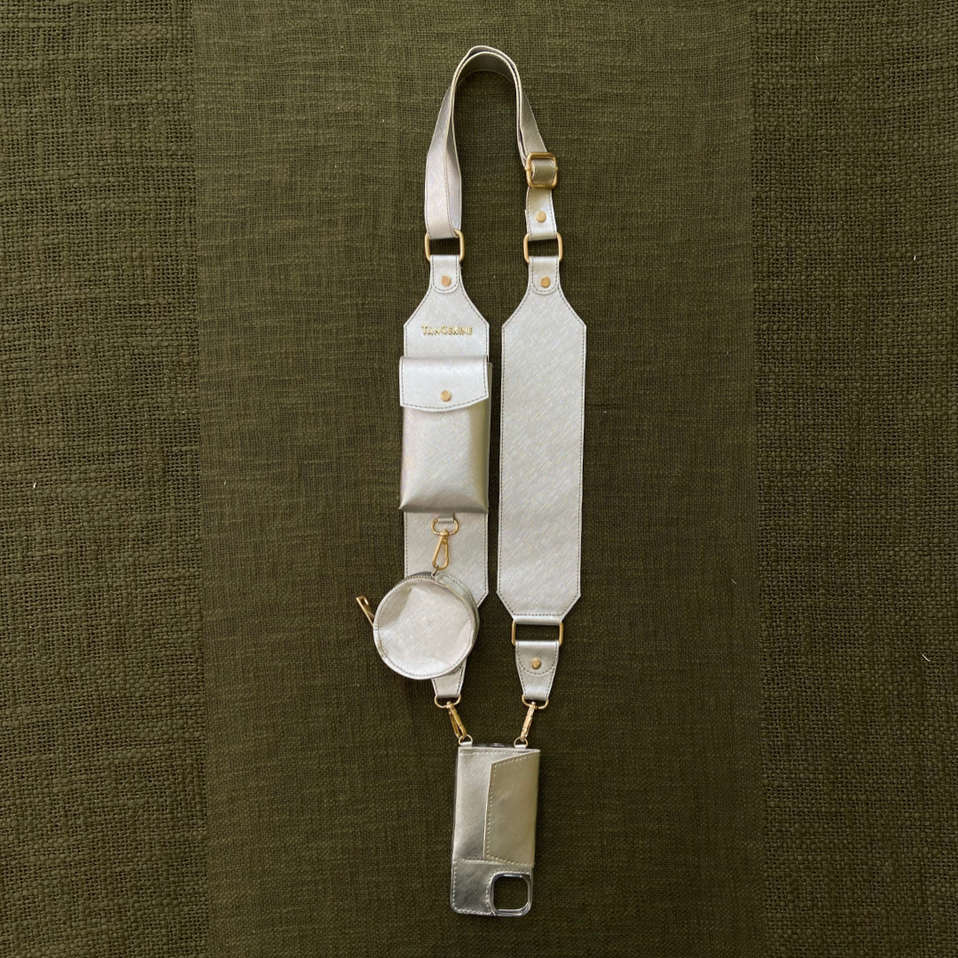 Silver Metallic Plain Pochette Belt with Phone Case