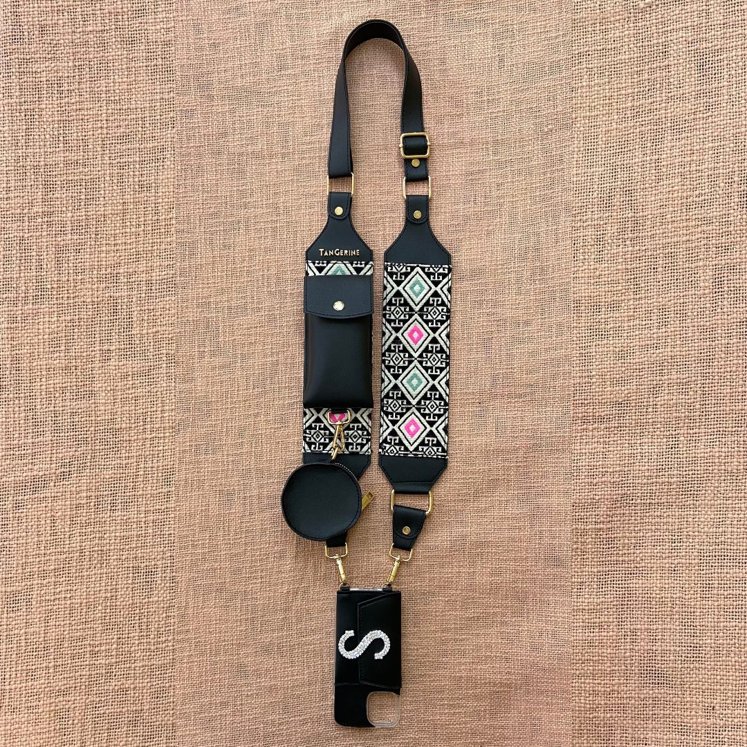 Black Eva + Black with Multi-Color Diamond Pochette Belt with Phone Case