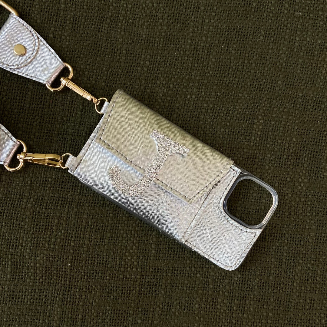 Silver Metallic Plain Pochette Belt with Phone Case