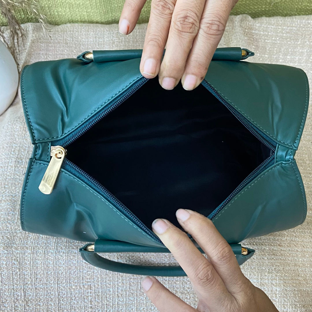 Bottle Green Barrel Bag Small.