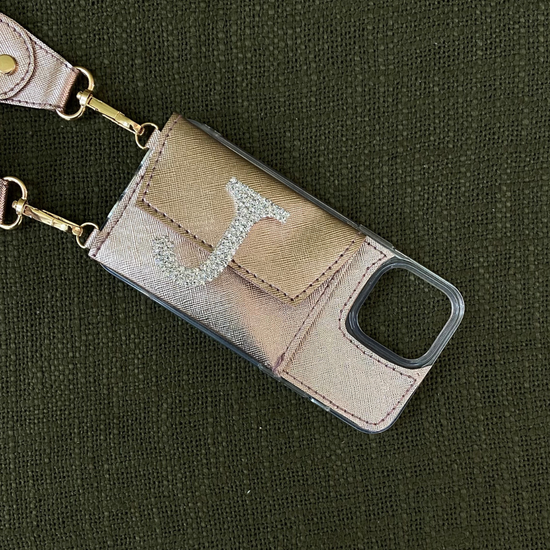 Rose Gold Metallic Plain Pochette Belt with Phone Case