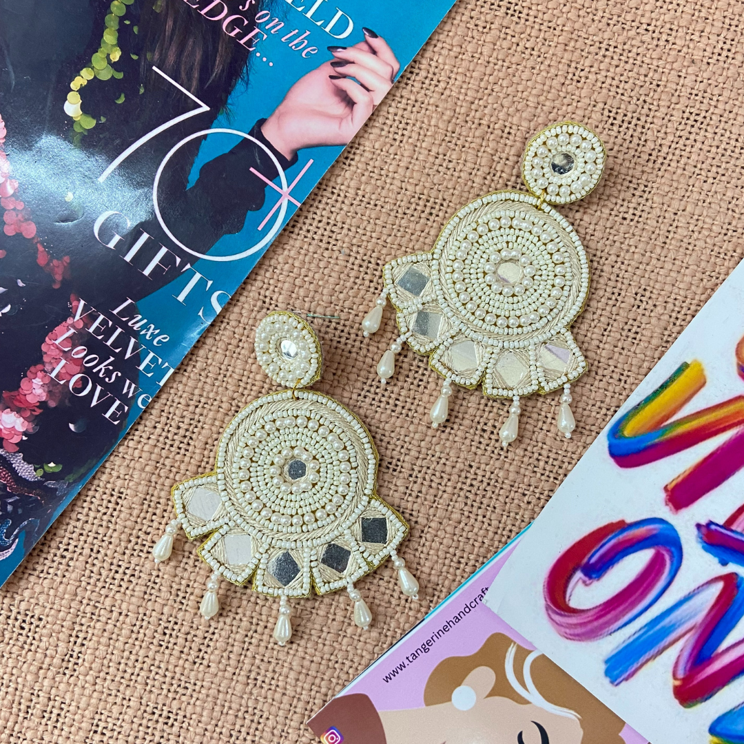 Boho Mirror Bliss In White Earrings