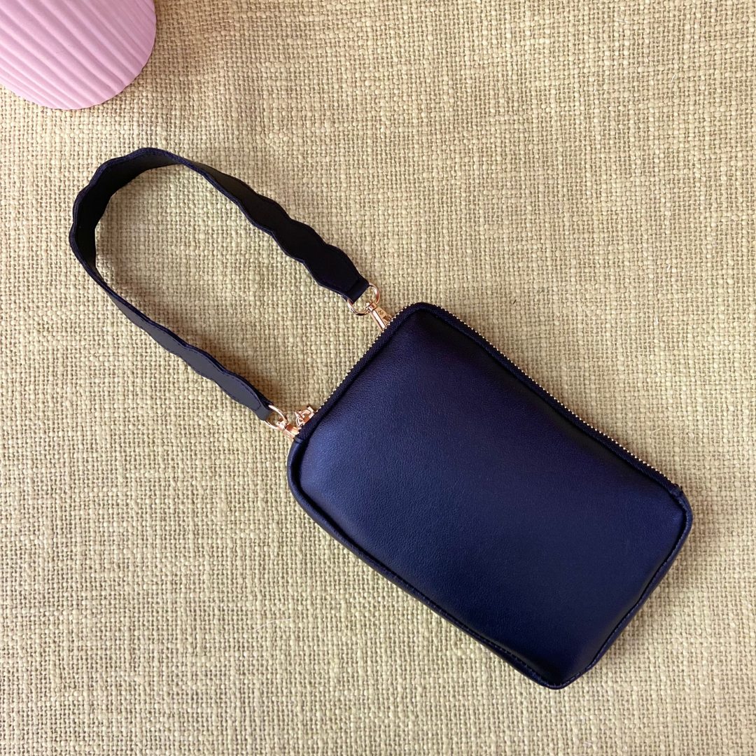 Black Pouch + Black with Multi-Color Diamond Cloth on Pocket Pochette only Belt.