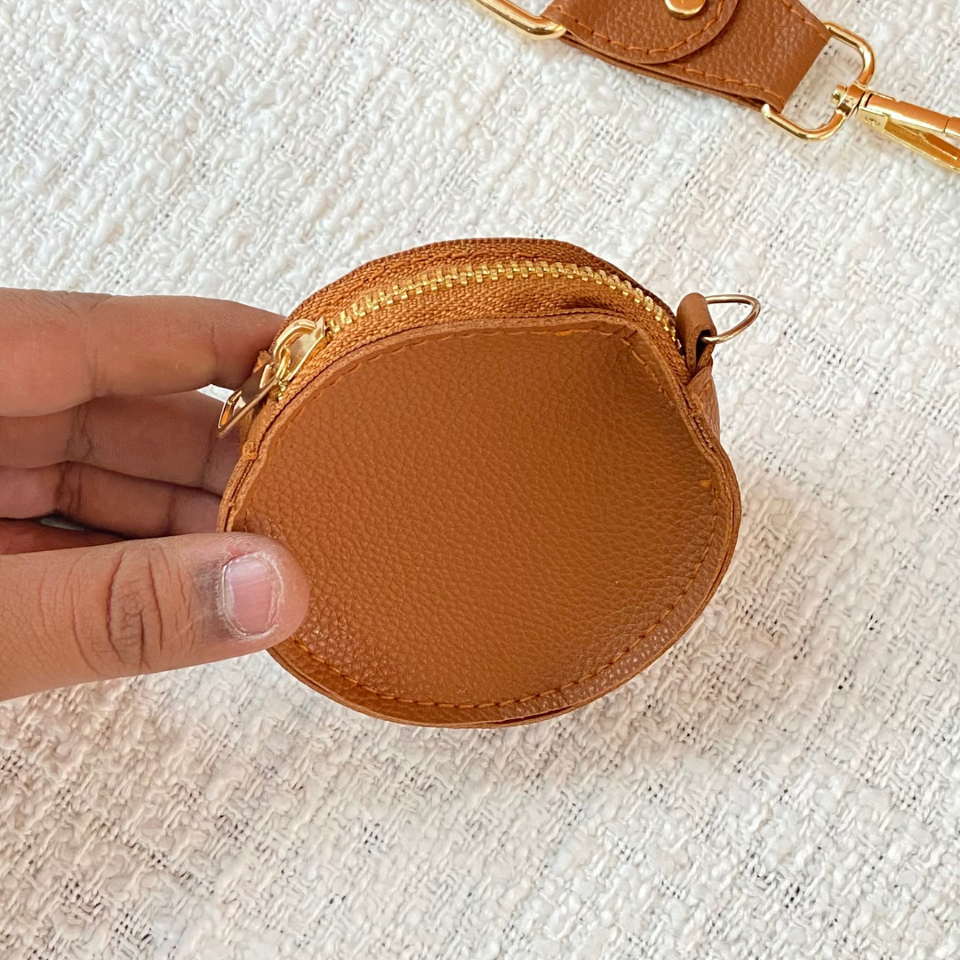 Tan Plain Pochette Belt with Phone Case