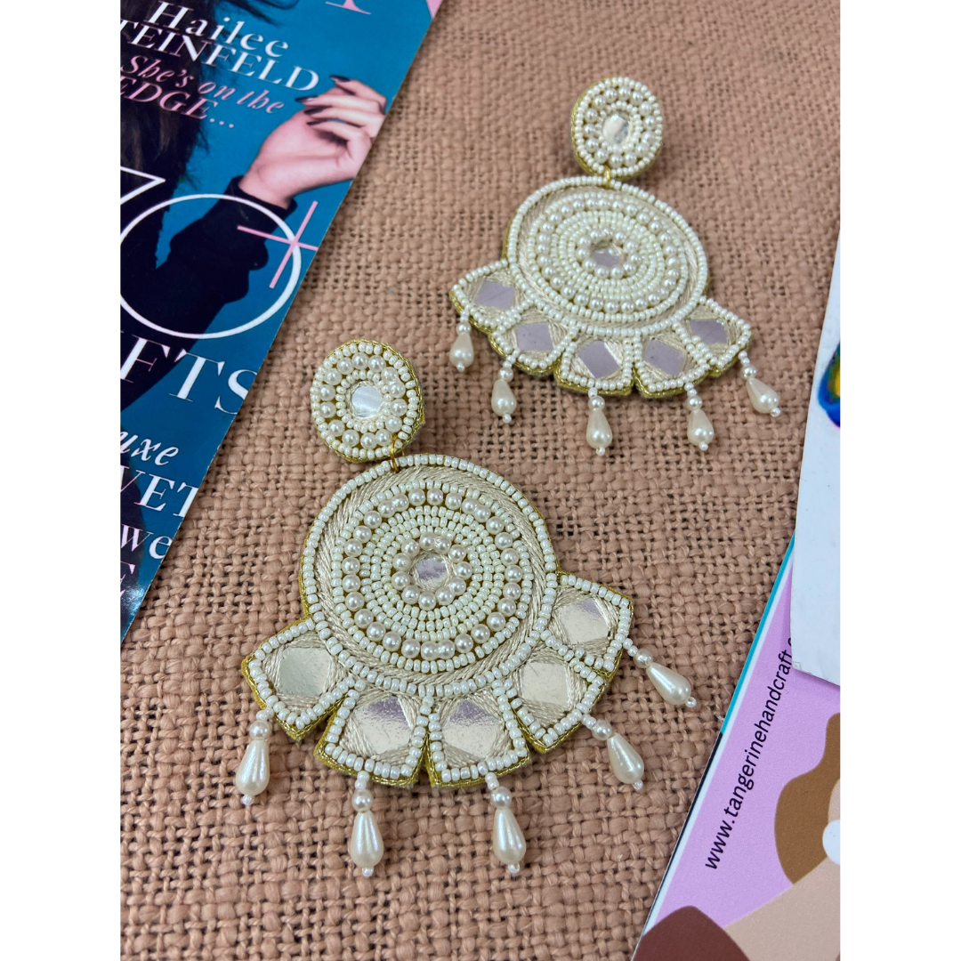 Boho Mirror Bliss In White Earrings