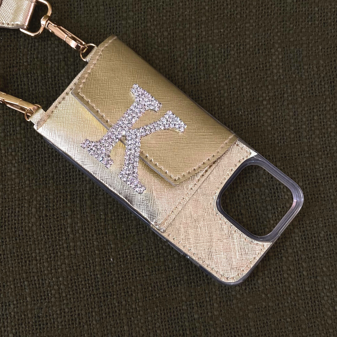 Gold Metallic Plain Pochette Belt with Phone Case