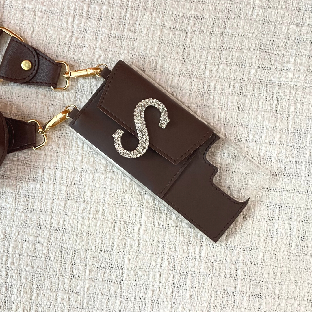 Brown with Black & White Stripes Pochette Belt with Phone Case