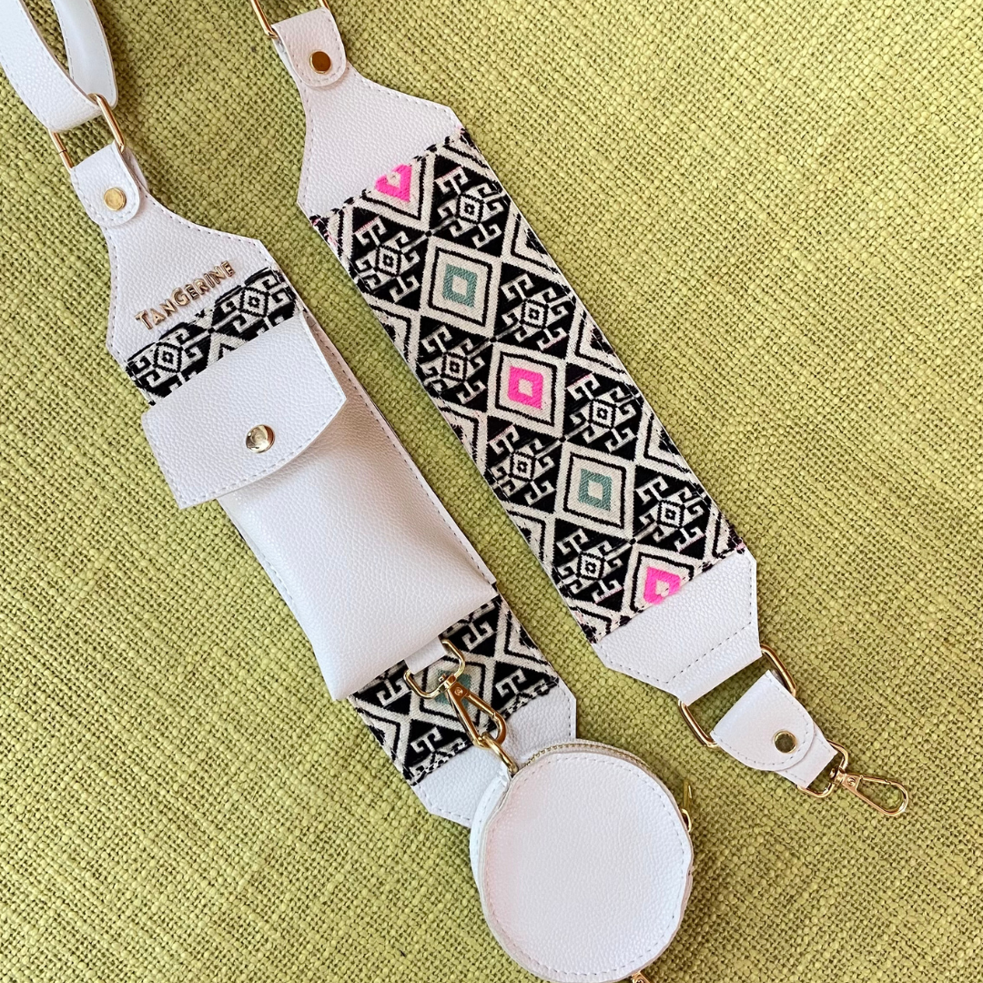 White Eva + White with Mint & Pink Diamond Pochette Belt.